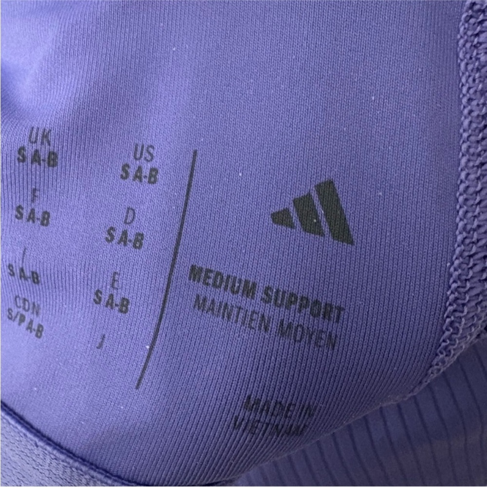 New Adidas Violet Purple Ribbed Racerback Sports Bra Size Small Medium Support - Picture 10 of 11